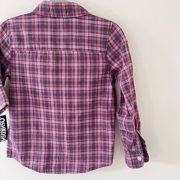 Oshkosh B’gosh Long Sleeve Button Shirt Plaid Red Toddler 5T - Picture 4 of 5